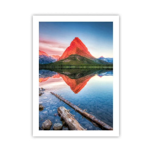 Poster - Ein Berg, der sich in einem ruhigen See spiegelt - 50x70cm - Hitze und Kälte - Moderne Wanddekoration für Wohnzimmer und Schlafzimmer ARTTOR
