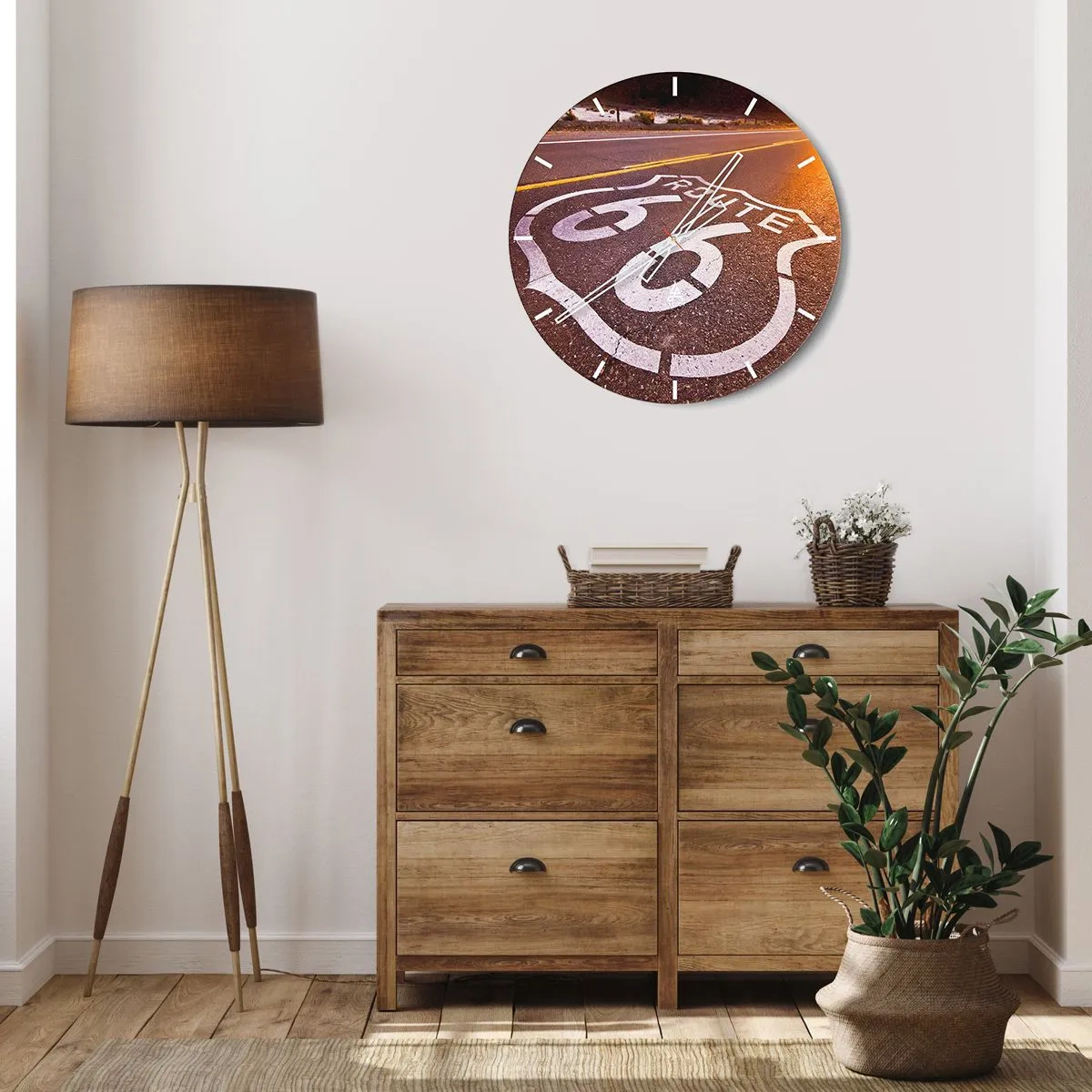 Wanduhr - Glasuhr - Die berühmte Straße 66 - 30x30 cm