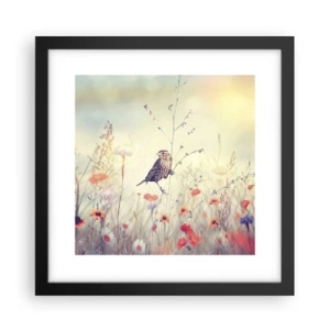 Poster in einem schwarzem Rahmen - Vogelporträt mit einer Wiese im Hintergrund - 30x30 cm