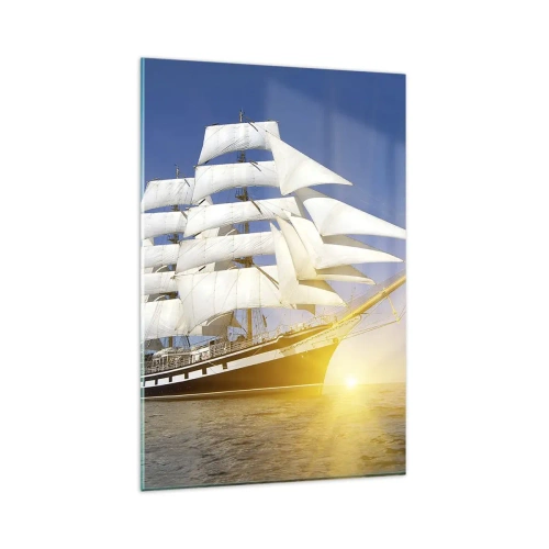 Glasbild - Bild auf glas - Ein Segelschiff auf See im Licht der untergehenden Sonne - 80x120cm - Ihre Zeit wird nie vergehen - Moderne Wanddekoration für Wohnzimmer und Schlafzimmer ARTTOR