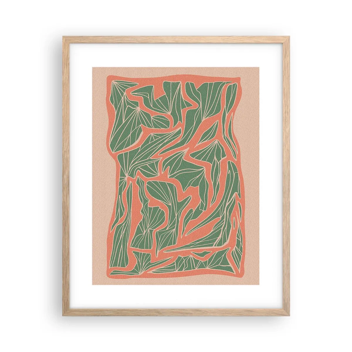 Poster in einem Rahmen aus heller Eiche - Kampf zwischen Korallen und Grün - 40x50 cm