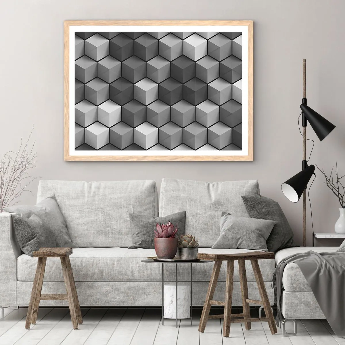 Poster in einem Rahmen aus heller Eiche - Kubistisches Puzzle - 40x30 cm