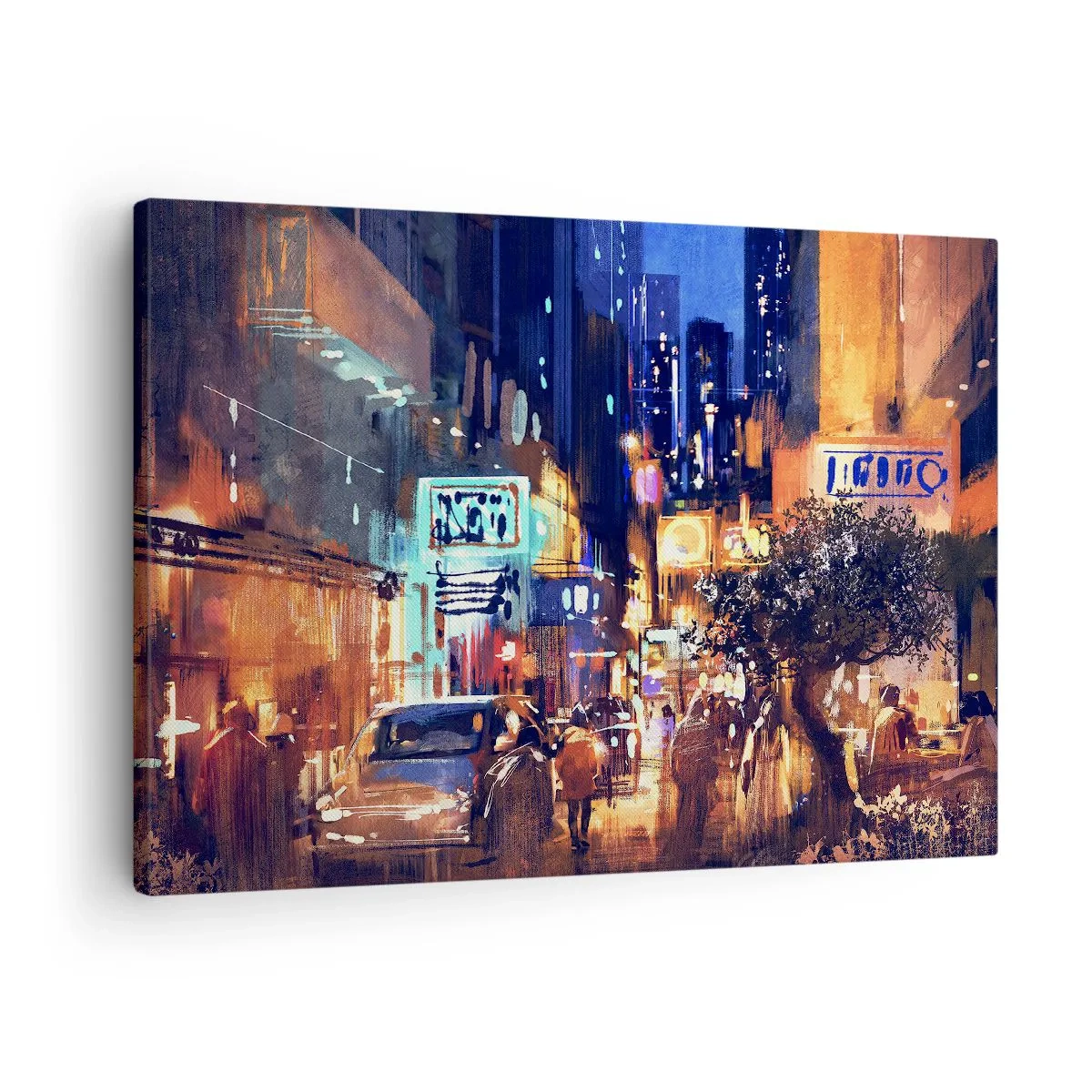 Bild auf Leinwand - Leinwandbild - Abendliche Stadtansicht im impressionistischen Stil - 70x50cm - Und die Stadt ist wach - Moderne Wanddekoration für Wohnzimmer und Schlafzimmer ARTTOR