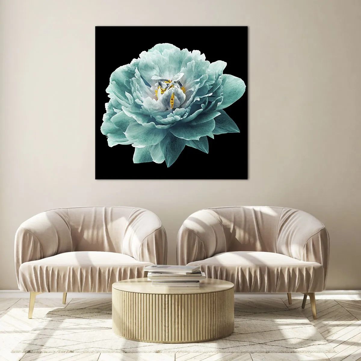 Glasbild - Bild auf glas - Blaue und goldene Blütenblätter - 30x30 cm