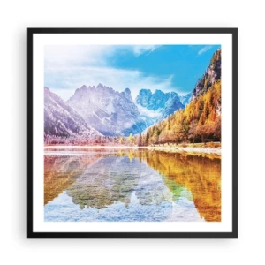 Poster in einem schwarzem Rahmen - Und in den Bergen ist es schon Herbst - 60x60 cm