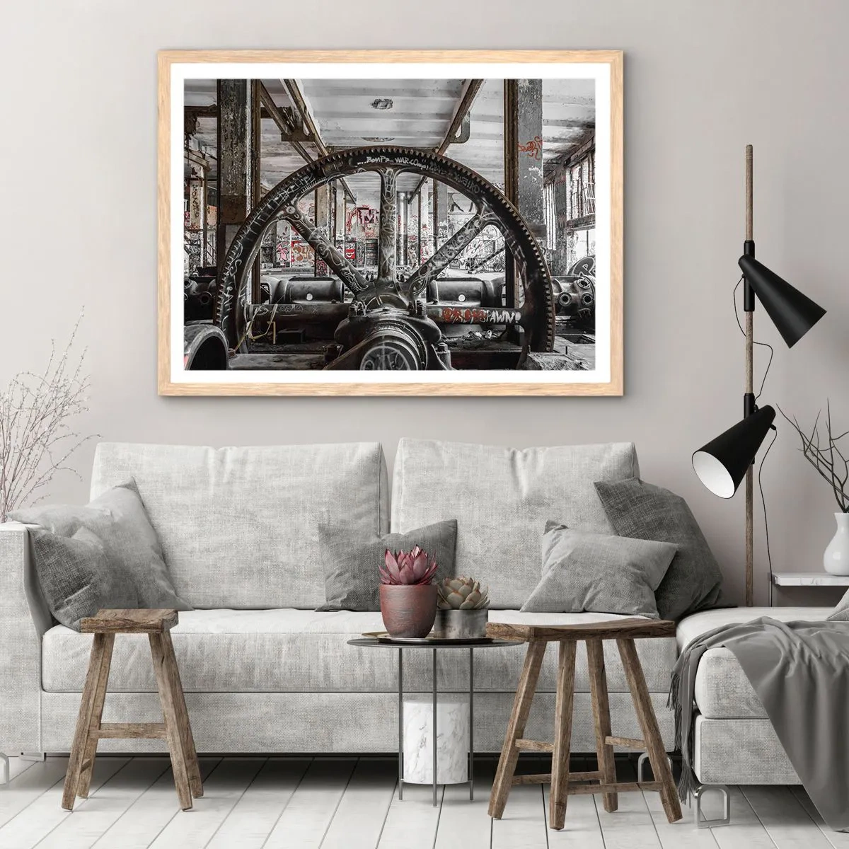 Poster in einem Rahmen aus heller Eiche - Das geheime Leben der Fabrik - 50x40 cm