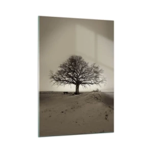 Glasbild - Bild auf glas - Ein einsamer Baum in einer monochromen Landschaft - 50x70cm - Von hier zu Ewigkeit - Moderne Wanddekoration für Wohnzimmer und Schlafzimmer ARTTOR