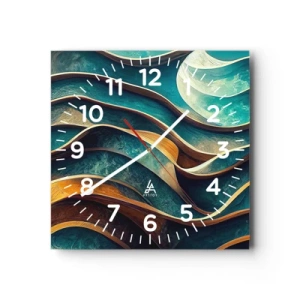 Wanduhr - Glasuhr - Blaue Mäander - 30x30 cm