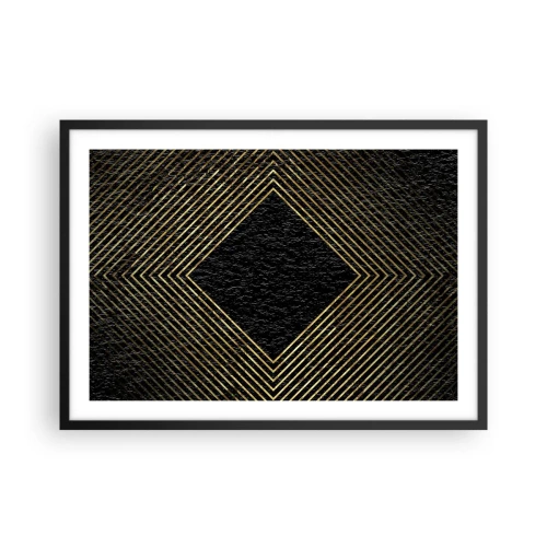 Poster in einem schwarzem Rahmen - Schwarzer Hintergrund mit einem geometrischen Muster aus goldenen Linien - 70x50cm - Geometrie im glamourösen Stil - Moderne Wanddekoration für Wohnzimmer und Schlafzimmer ARTTOR
