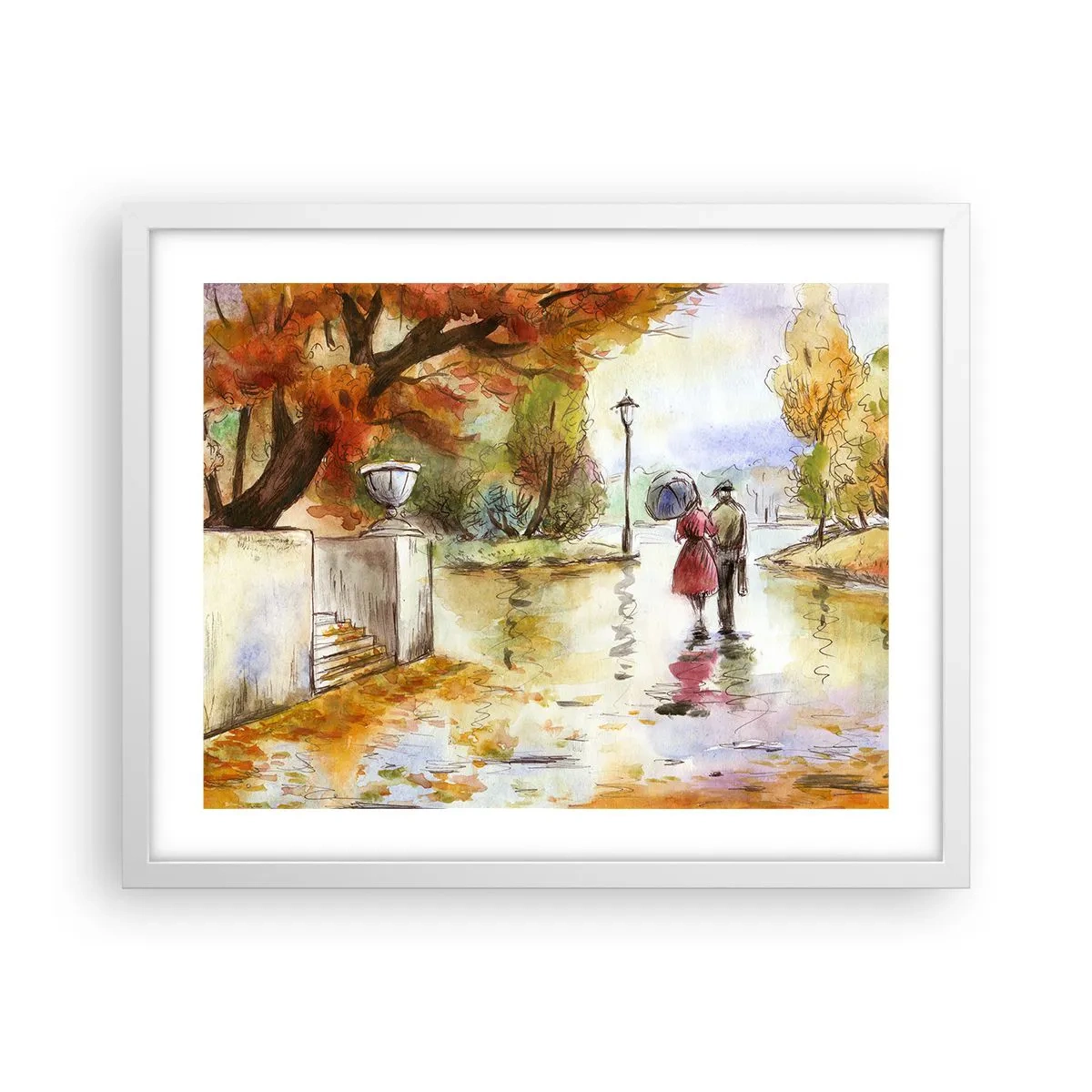 Poster in einem weißen Rahmen - Romantischer Herbst im Park - 50x40 cm