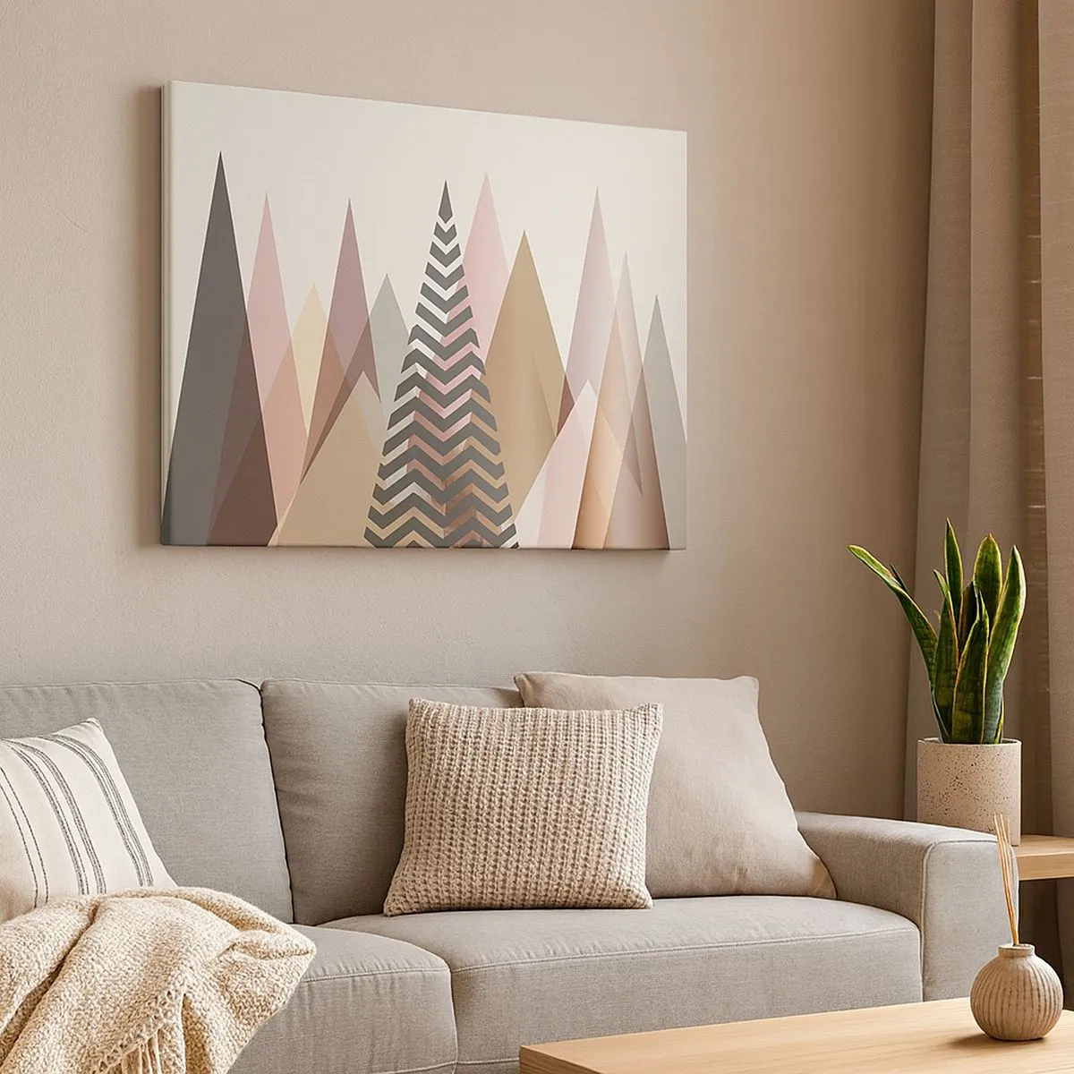 Bild auf Leinwand - Leinwandbild - Bunte geometrische Berge in Pastelltönen - 70x50cm - Pyramidale Aussicht - Moderne Wanddekoration für Wohnzimmer und Schlafzimmer ARTTOR