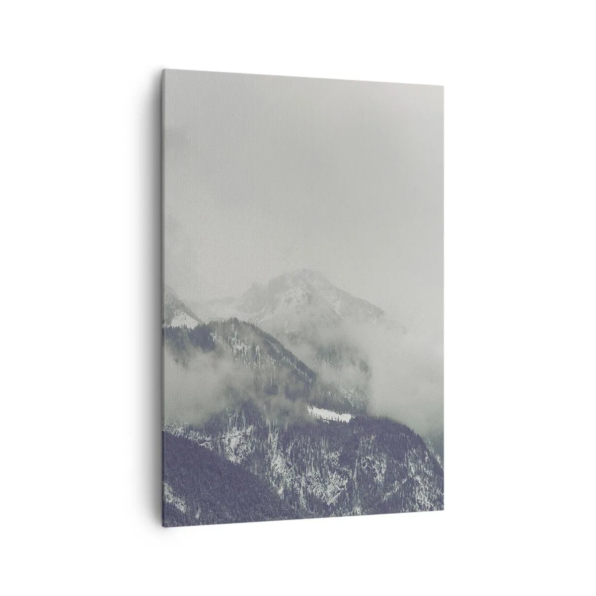 Bild auf Leinwand - Leinwandbild - Ein in Nebel gehülltes Bergtal in Grautönen - 70x100cm - Nebliges Tal - Moderne Wanddekoration für Wohnzimmer und Schlafzimmer ARTTOR