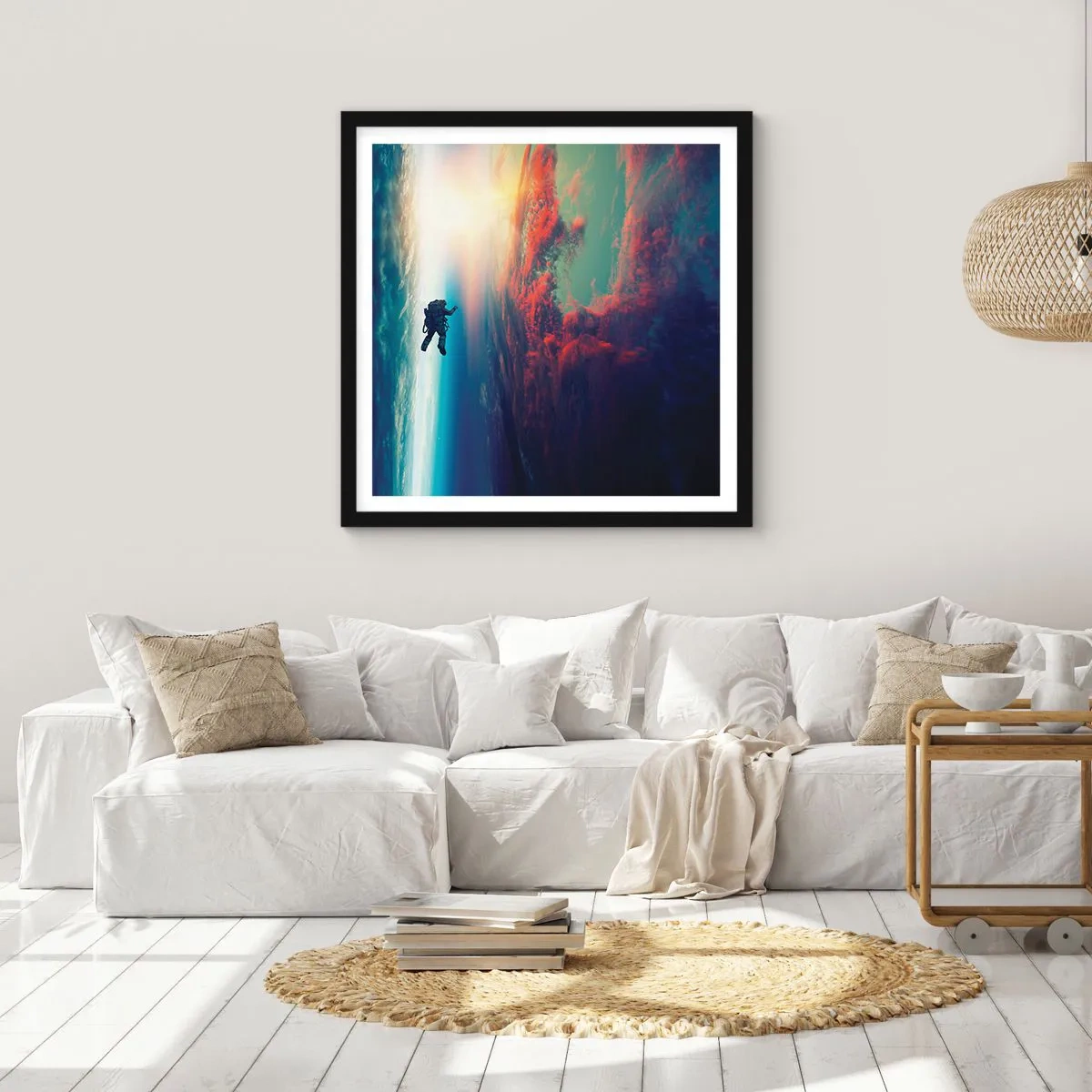 Poster in einem schwarzem Rahmen - Sich dem Universum stellen - 30x30 cm