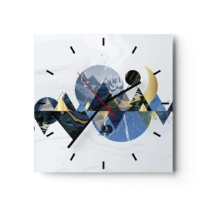 Wanduhr - Glasuhr - Abstrakte geometrische Muster mit Bergmotiven - 30x30cm - Geometrische Landschaft - Moderne Wanddekoration für Wohnzimmer und Schlafzimmer ARTTOR
