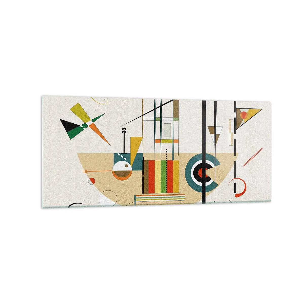 Glasbild - Bild auf glas - Bunte Abstraktion mit geometrischen Formen - 120x50cm - Und die Welt lacht - Moderne Wanddekoration für Wohnzimmer und Schlafzimmer ARTTOR