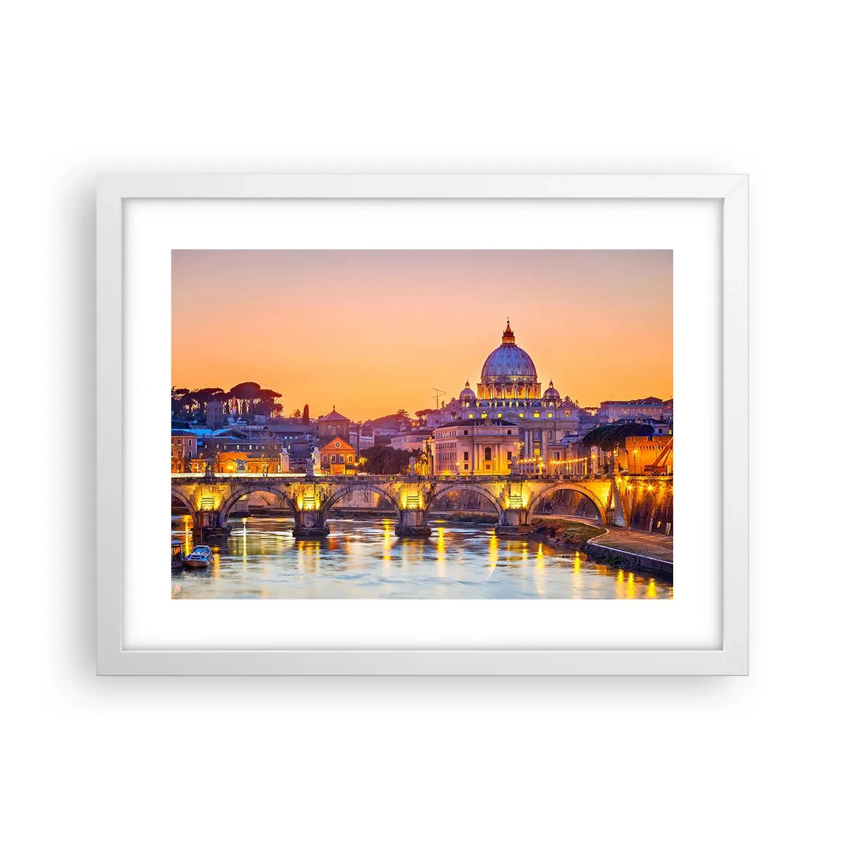 Poster in einem weißen Rahmen - Sonnenuntergang über der ewigen Stadt - 40x30 cm