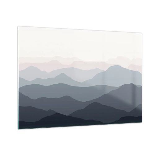 Glasbild - Bild auf glas - Dezente Bergschichten in Pastelltönen - 100x70cm - Wellen der Berge - Moderne Wanddekoration für Wohnzimmer und Schlafzimmer ARTTOR