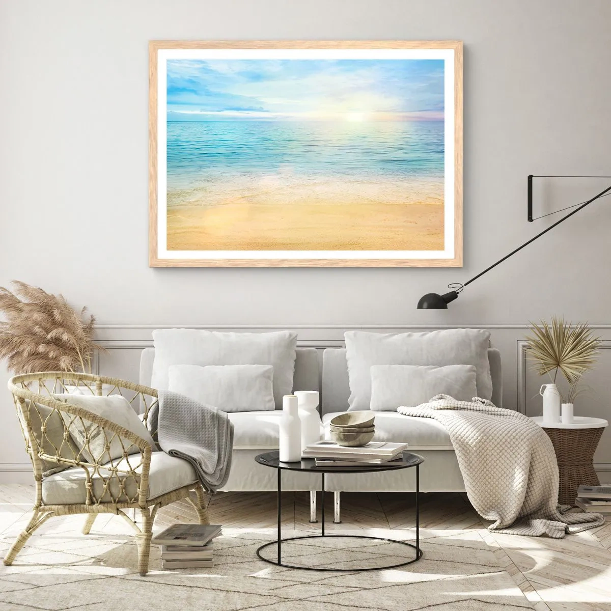 Poster in einem Rahmen aus heller Eiche - Großes Blau - 100x70 cm