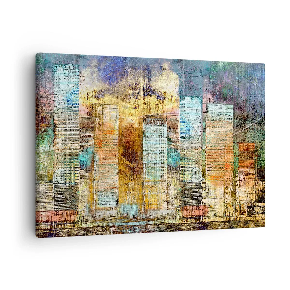 Bild auf Leinwand - Leinwandbild - Abstrakte Wolkenkratzer im Industriestil - 70x50cm - Sonnige Metropole - Moderne Wanddekoration für Wohnzimmer und Schlafzimmer ARTTOR