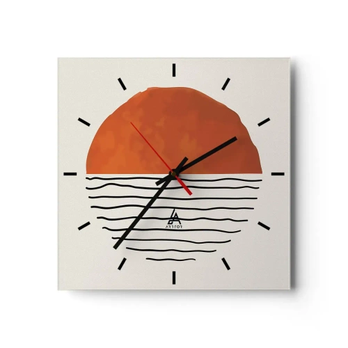 Wanduhr - Glasuhr - Ein minimalistischer Sonnenuntergang über wellenartigen Linien - 30x30cm - Im japanischen Klima - Moderne Wanddekoration für Wohnzimmer und Schlafzimmer ARTTOR