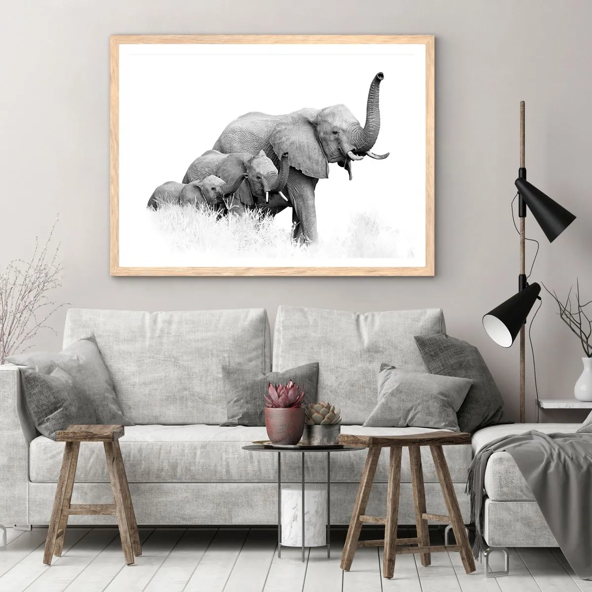 Poster in einem Rahmen aus heller Eiche - Eins zwei drei - 50x40 cm