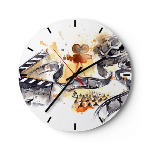 Wanduhr - Glasuhr - Filmstreifen und Kamera vor einem Hintergrund künstlerischer Details in warmen Farben - 30x30cm - Im Land der Träume - Moderne Wanddekoration für Wohnzimmer, Küche und Schlafzimmer ARTTOR