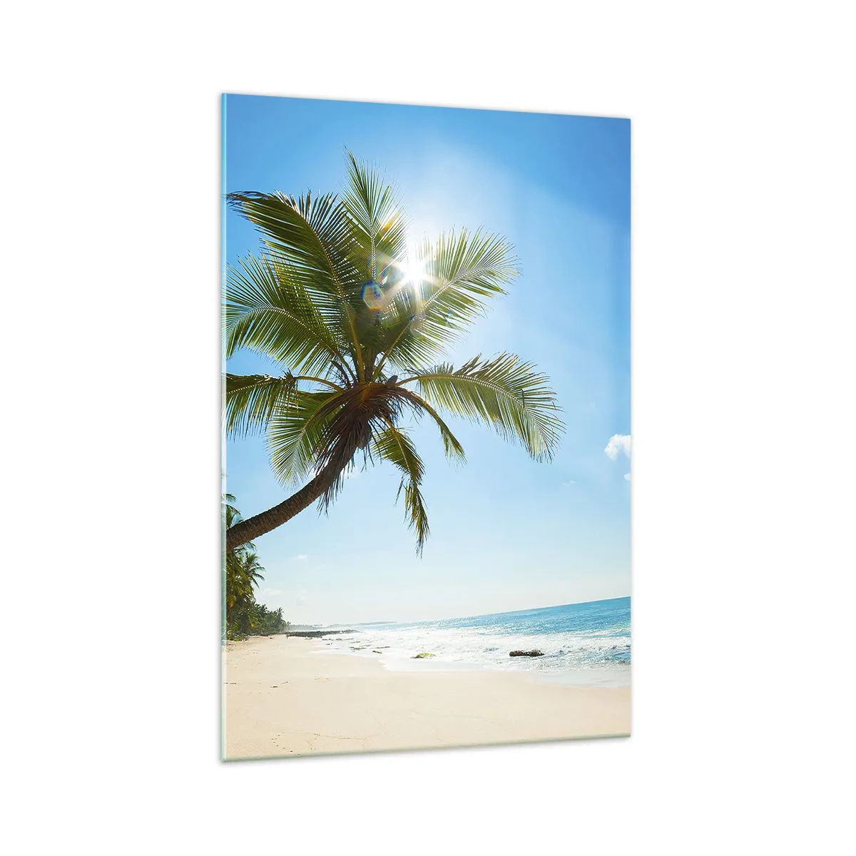 Glasbild - Bild auf glas - Ein Strand mit Palmen in einer tropischen Landschaft - 70x100cm - Niemandem zeigen - Moderne Wanddekoration für Wohnzimmer und Schlafzimmer ARTTOR