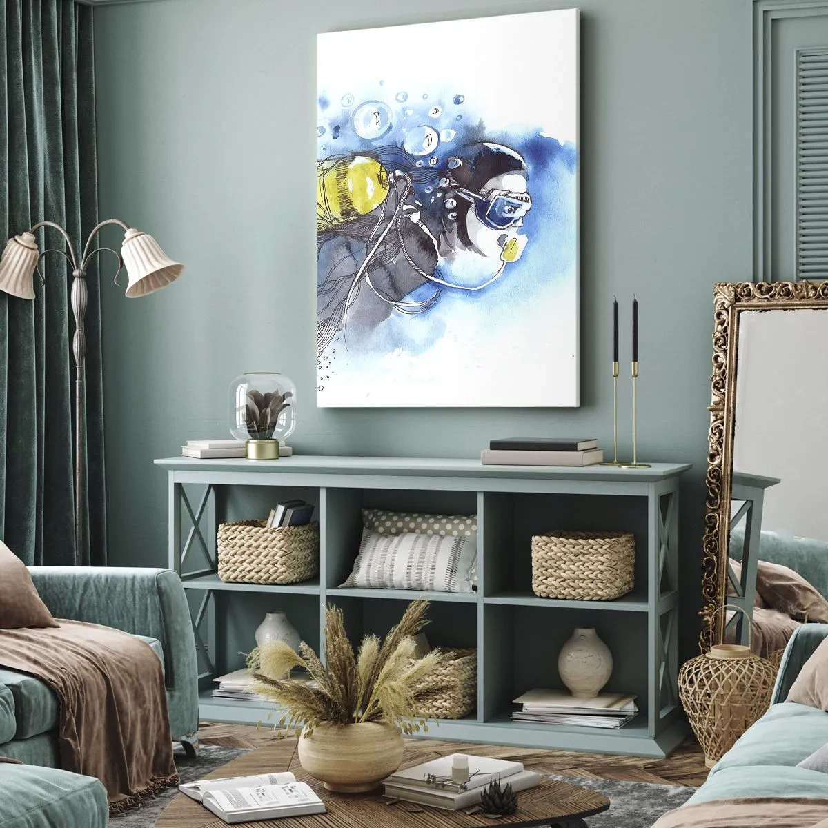 Bild auf Leinwand - Leinwandbild - Tolles Blau - 45x80 cm