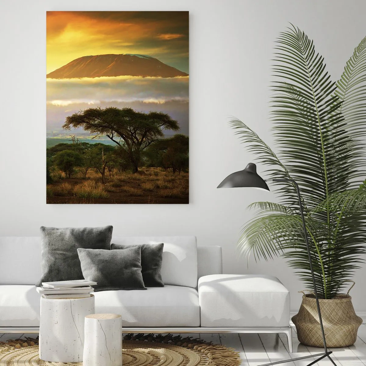 Glasbild - Bild auf glas - Afrikanische Landschaft mit Kilimandscharo bei Sonnenaufgang - 70x100cm - Ein Reisetraum - Moderne Wanddekoration für Wohnzimmer und Schlafzimmer ARTTOR