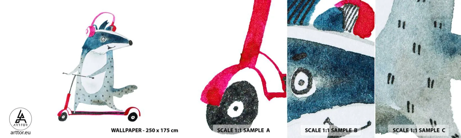 Fototapetenmuster Standard Eco - Dachsfreude - Kinder, Roller, Tier - 100x30 cm