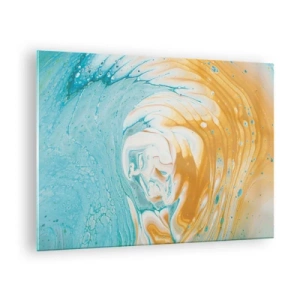 Glasbild - Bild auf glas - Pastellwirbel in blauen und gelben Farben - 70x50cm - Pastellwirbel - Moderne Wanddekoration für Wohnzimmer und Schlafzimmer ARTTOR