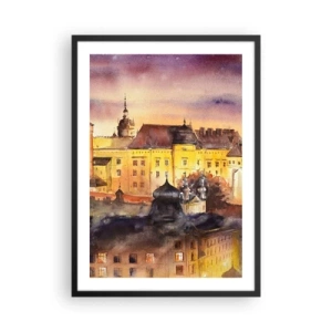 Poster in einem schwarzem Rahmen - Ein malerischer Blick auf die Stadt im Licht der untergehenden Sonne - 50x70cm - Geschichte und Märchen - Moderne Wanddekoration für Wohnzimmer und Schlafzimmer ARTTOR