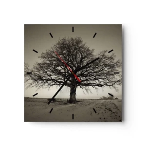 Wanduhr - Glasuhr - Ein einsamer Baum in einem Sepia-Feld - 30x30cm - Von hier zu Ewigkeit - Moderne Wanddekoration für Wohnzimmer und Schlafzimmer ARTTOR