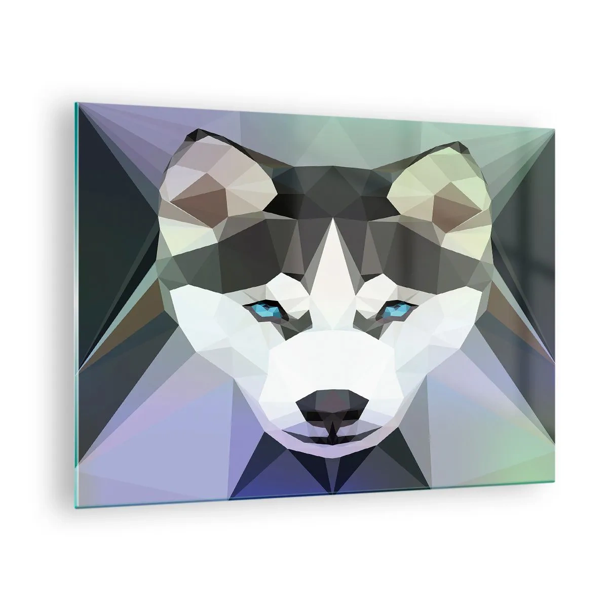 Glasbild - Bild auf glas - Wolfsgeometrie im modernen Stil - 70x50cm - Die Erinnerung an den Schnee des Nordens - Moderne Wanddekoration für Wohnzimmer und Schlafzimmer ARTTOR