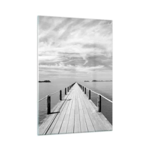 Glasbild - Bild auf glas - Ein Holzsteg, der über ein ruhiges Meer in die Ferne führt - 50x70cm - Oder vielleicht eine Reise ... - Moderne Wanddekoration für Wohnzimmer und Schlafzimmer ARTTOR