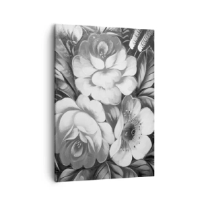 Bild auf Leinwand - Leinwandbild - Schwarze und weiße Blumen in einer klassischen und eleganten Komposition - 50x70cm - Schön auch in Grau - Moderne Wanddekoration für Wohnzimmer und Schlafzimmer ARTTOR