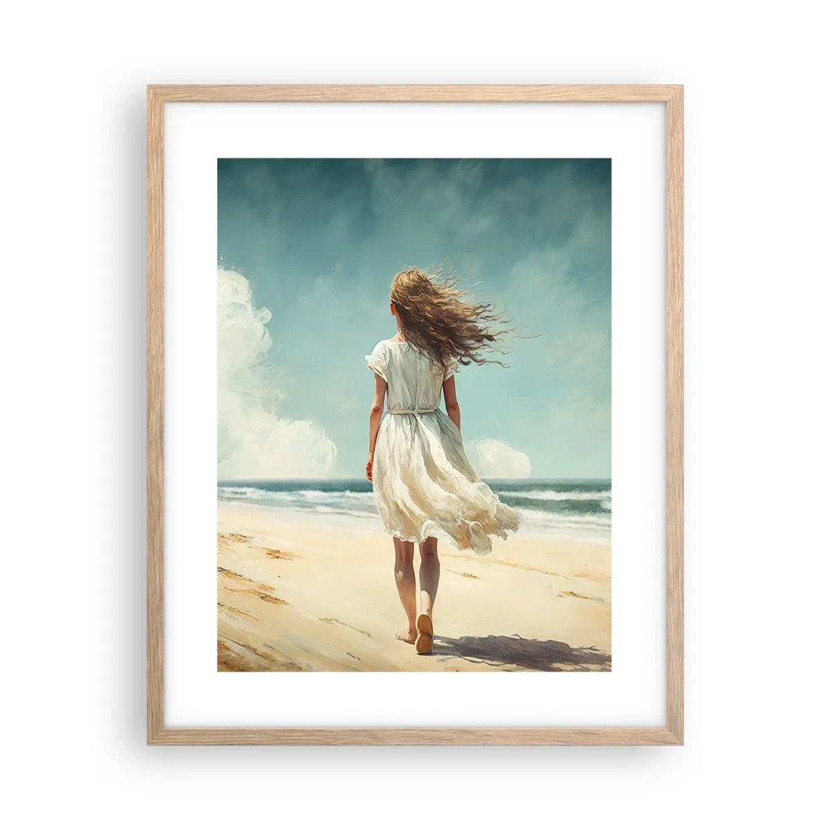 Poster in einem Rahmen aus heller Eiche - Der Sonne und dem Wind begegnen - 40x50 cm