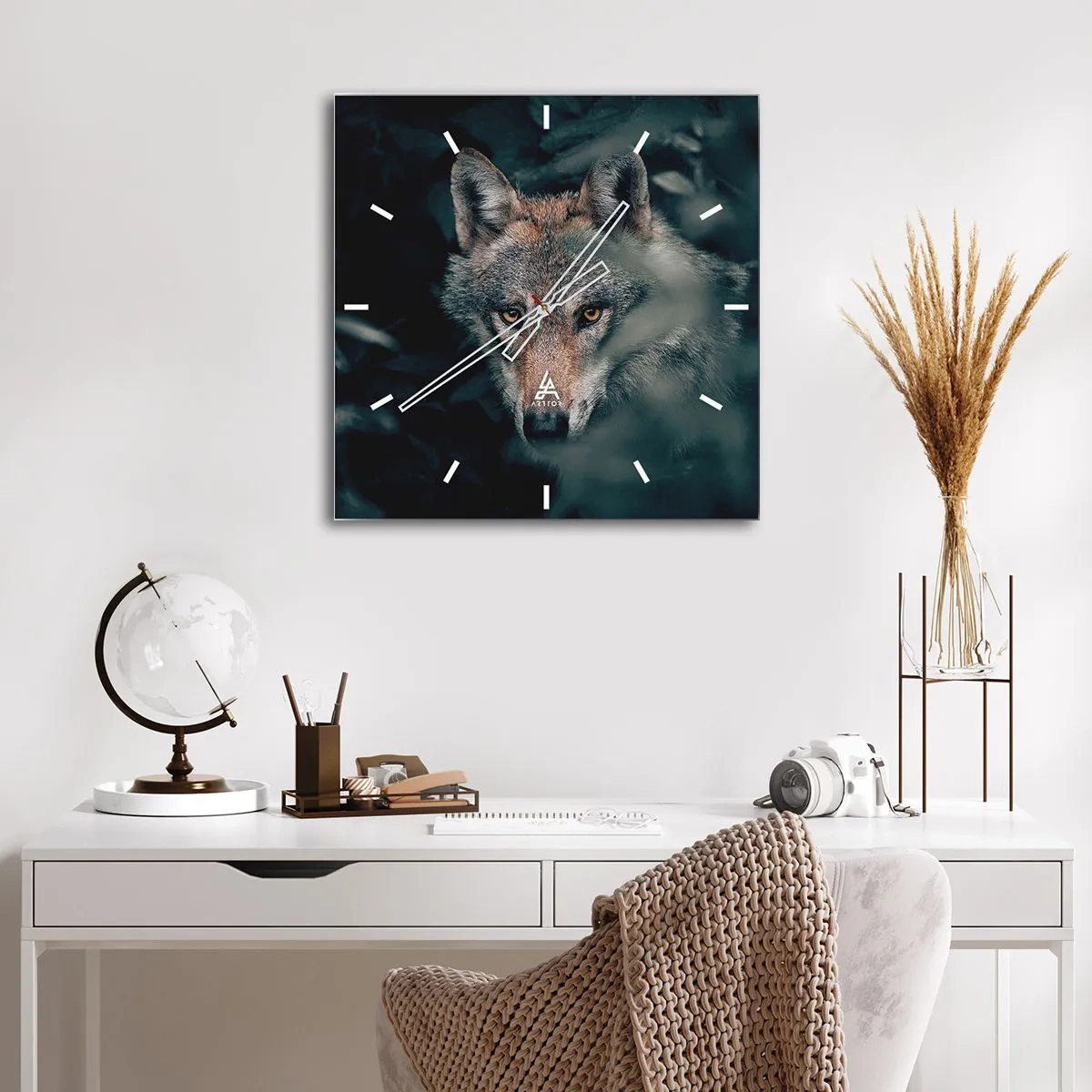 Wanduhr - Glasuhr - Jäger - 40x40 cm