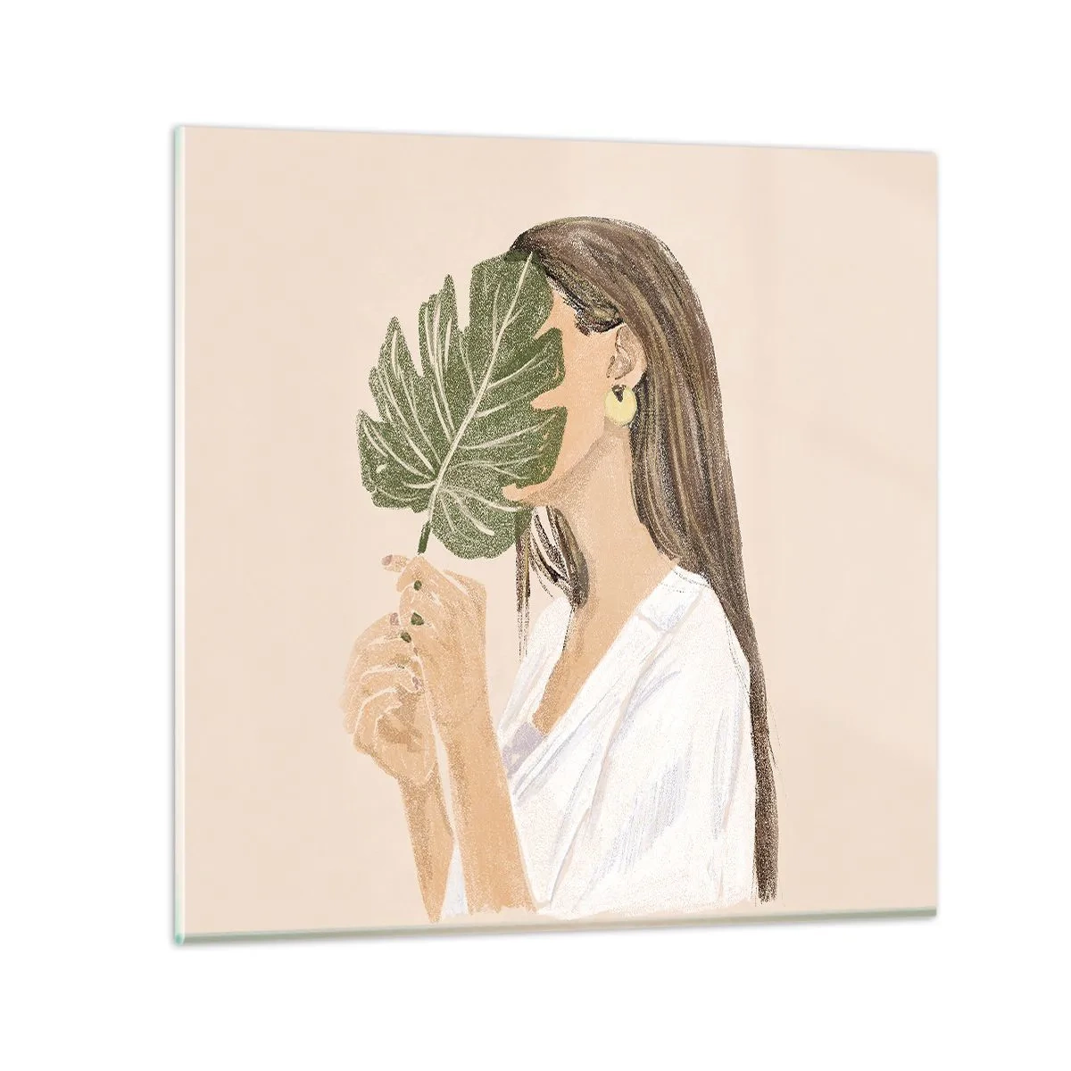 Glasbild - Bild auf glas - Geheimnisvolles Porträt mit Fächer - 50x50 cm