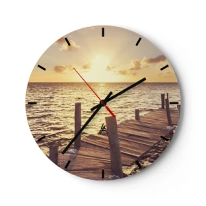 Wanduhr - Glasuhr - Holzsteg bei Sonnenuntergang - 30x30cm - Das goldene Land der Sanftmut - Moderne Wanddekoration für Wohnzimmer, Küche und Schlafzimmer ARTTOR
