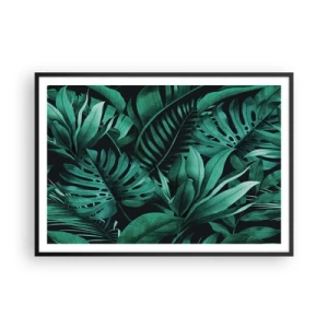 Poster in einem schwarzem Rahmen - Tropische Blätter in intensiven Grüntönen - 100x70cm - Die Tiefe des tropischen Grüns - Moderne Wanddekoration für Wohnzimmer und Schlafzimmer ARTTOR