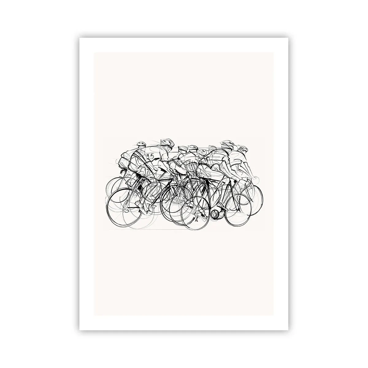 Poster - Skizze eines Radrennfahrers vor minimalistischem Hintergrund - 50x70cm - Gemeinsam als Team - Moderne Wanddekoration für Wohnzimmer und Schlafzimmer ARTTOR