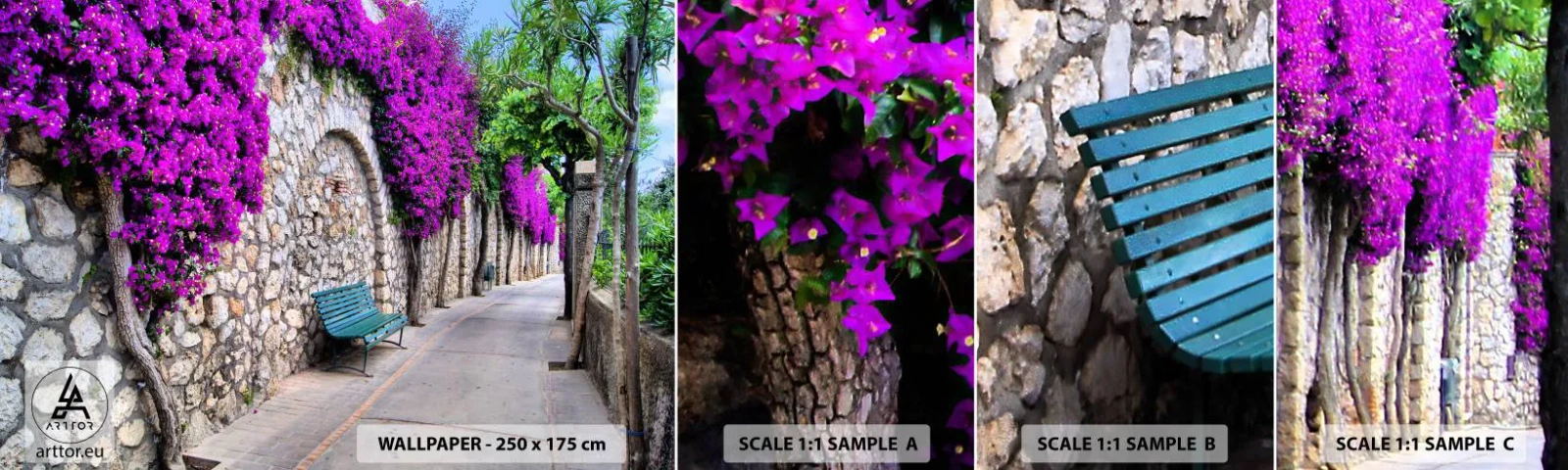 Fototapetenmuster Standard Eco - Lass uns so schnell wie möglich treffen - Stadt, Blumen, Italien - 100x30 cm