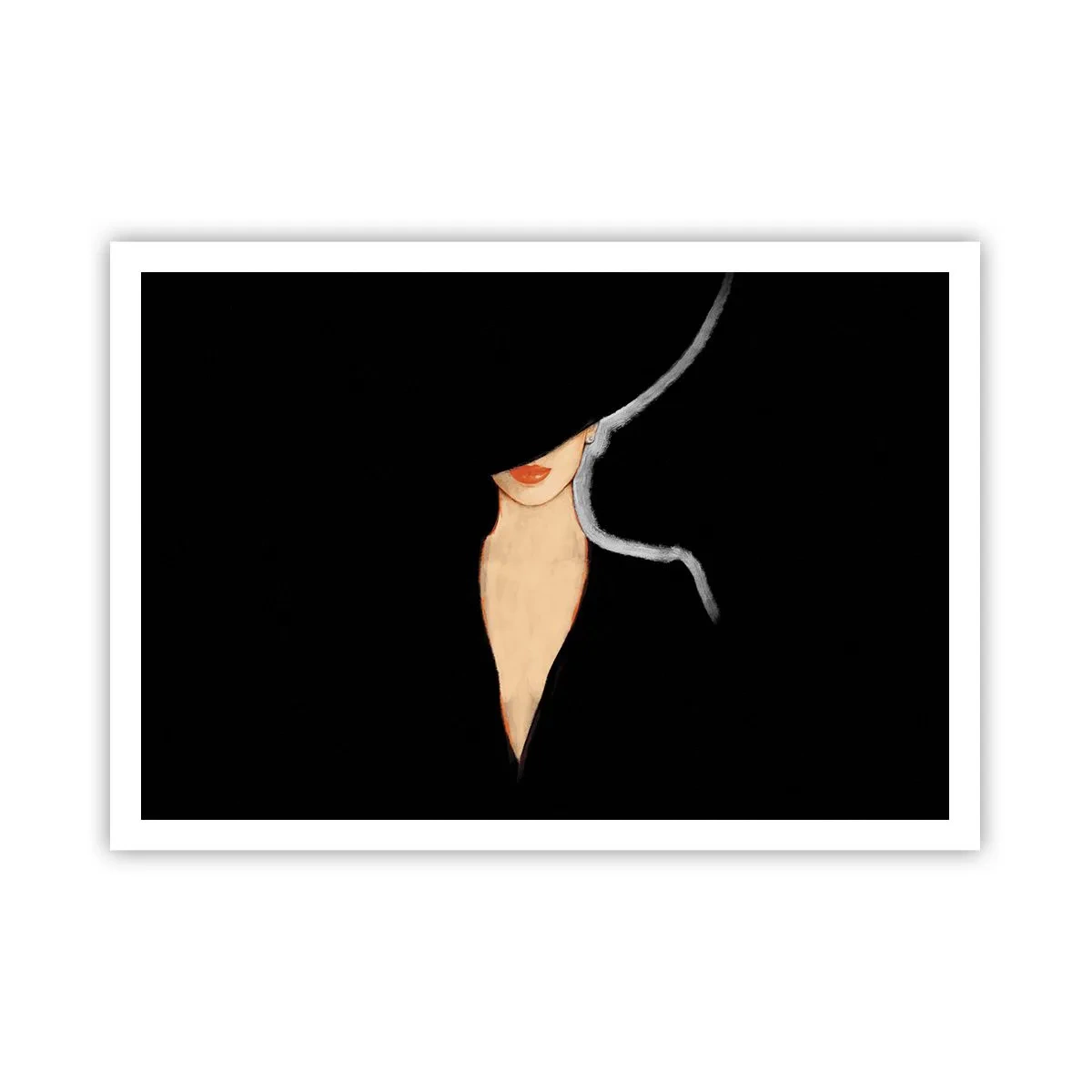 Poster - Silhouette einer Frau mit Hut auf schwarzem Hintergrund - 100x70cm - Eleganz und Stil - Moderne Wanddekoration für Wohnzimmer und Schlafzimmer ARTTOR