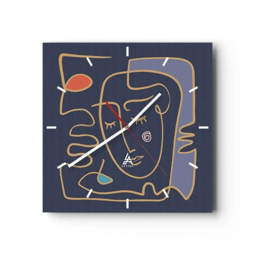 Wanduhr - Glasuhr - Abstraktes Gesichtsporträt im minimalistischen Stil - 30x30cm - In Gedanken - Moderne Wanddekoration für Wohnzimmer und Schlafzimmer ARTTOR