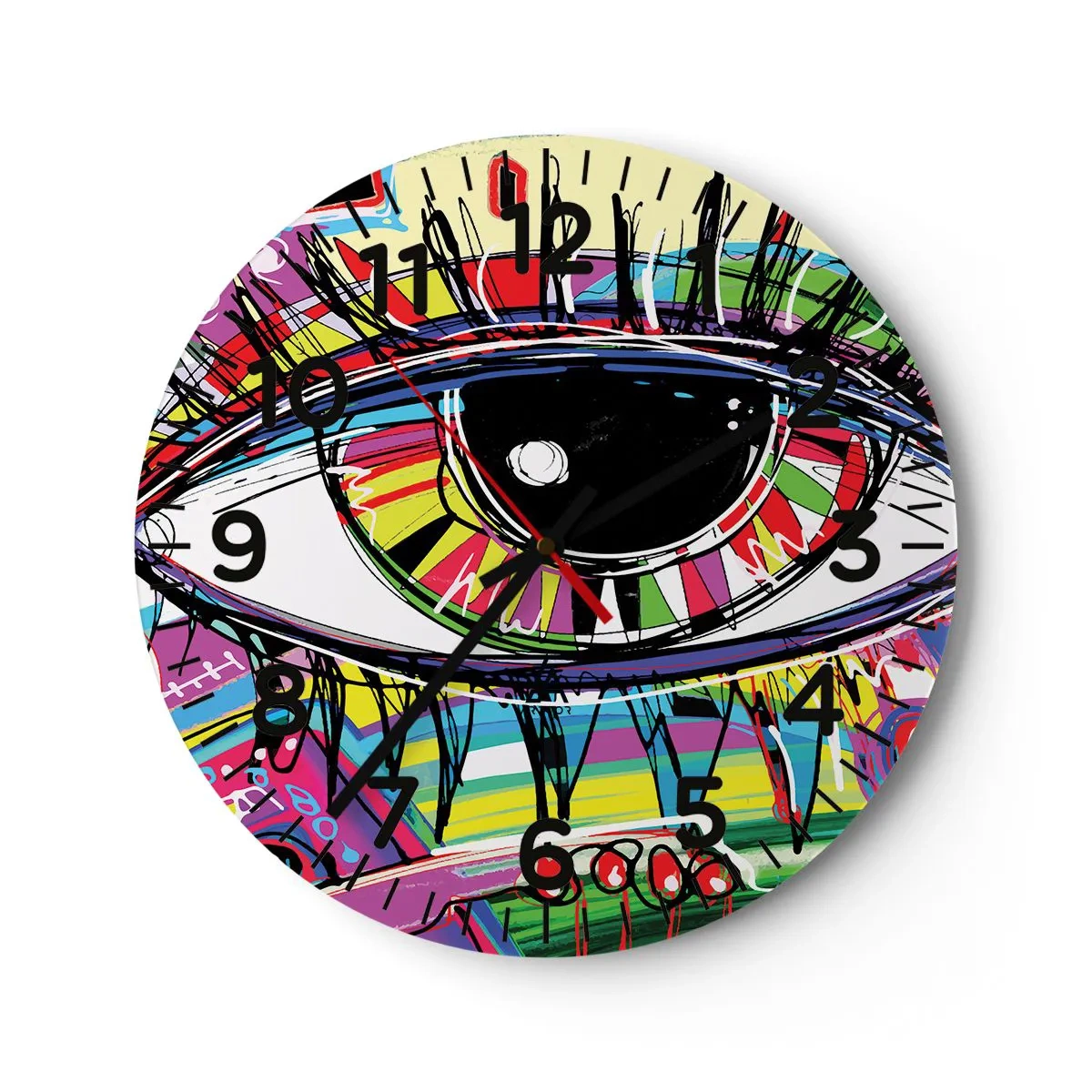 Wanduhr - Glasuhr - Buntes Auge - bunte Seele - 40x40 cm