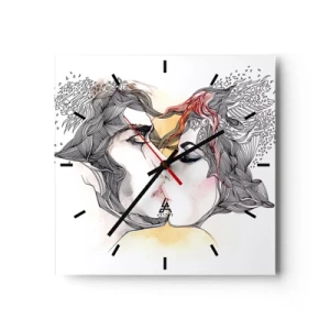 Wanduhr - Glasuhr - Künstlerisches Paarportrait mit abstrakten Haarmotiven - 30x30cm - Die Welt existiert nicht - Moderne Wanddekoration für Wohnzimmer und Schlafzimmer ARTTOR
