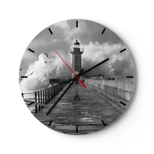 Wanduhr - Glasuhr - Ein Leuchtturm vor der Kulisse rauer Wellen und Möwen - 30x30cm - Furchtlos - Moderne Wanddekoration für Wohnzimmer, Küche und Schlafzimmer ARTTOR