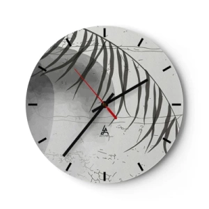 Wanduhr - Glasuhr - Schwarz-weiße Palme mit Mondschatten vor konkretem Hintergrund - 30x30cm - Subtile Exotik der Natur - Moderne Wanddekoration für Wohnzimmer, Küche und Schlafzimmer ARTTOR