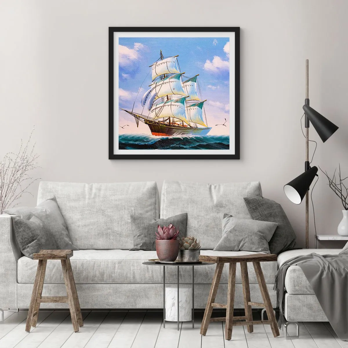 Poster in einem schwarzem Rahmen - Mit Stolz mit dem Wind - 60x60 cm